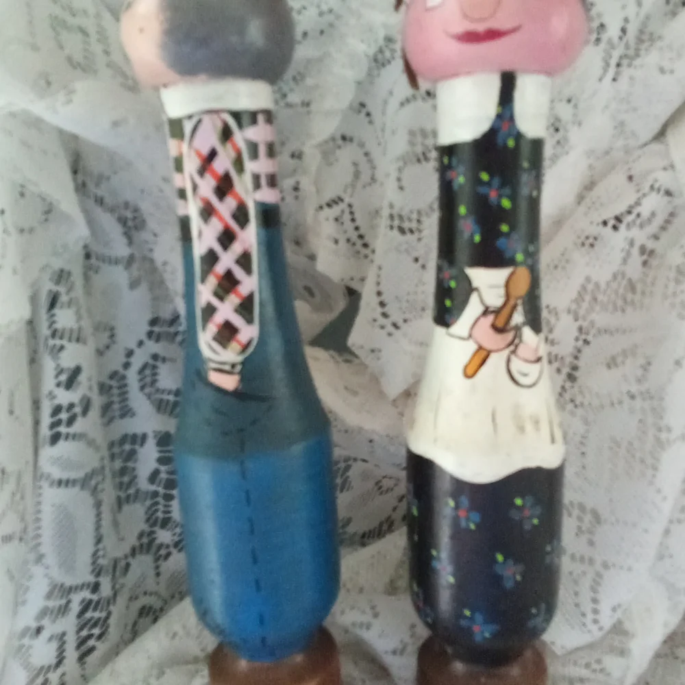 Vintage country farmhouse boho folk art, granny core painted salt and pe…